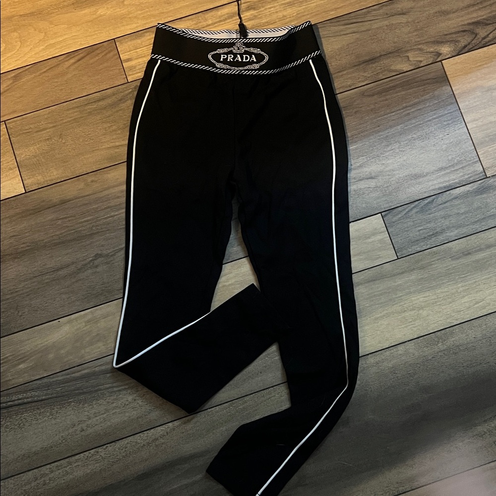 Prada Black Leggings with White Accents